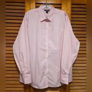 Lands' End Pink White Striped No-Iron Women's Button Down Shirt Size 18T